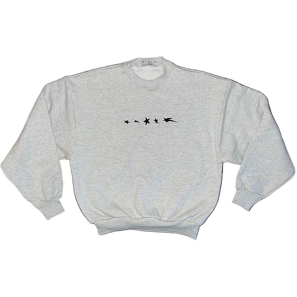 WARPED STARS HEAVY COTTON FLEECE CREW-NECK SWEATER: GREY