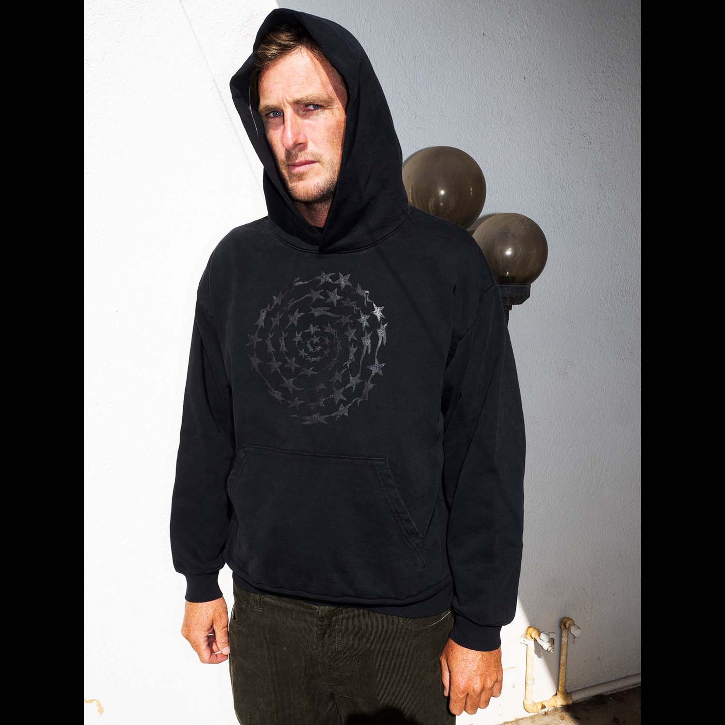 WARPED STAR SPIRAL HEAVY WEIGHT 14oz HOODIE : BLK