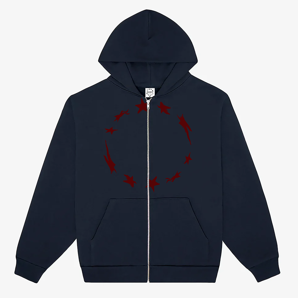 WARPED STARS CIRC MID-WEIGHT CROP ZIPPER HOODIE : BLACK
